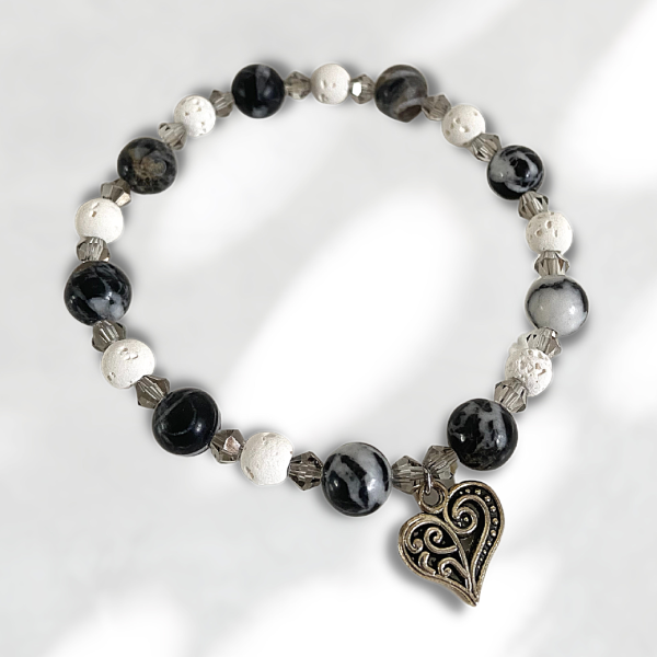 Black and White Zebra Jasper with White Lava Stone Bracelet by The Luxe Particle